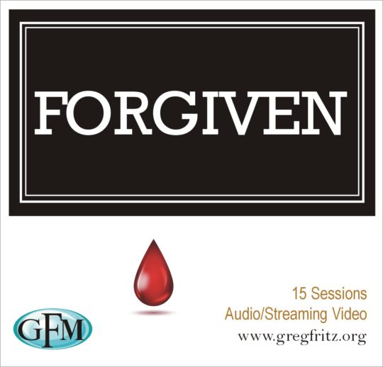 Forgiven album art showing a drop of blood on a white background - 15 sessions audio/streaming video